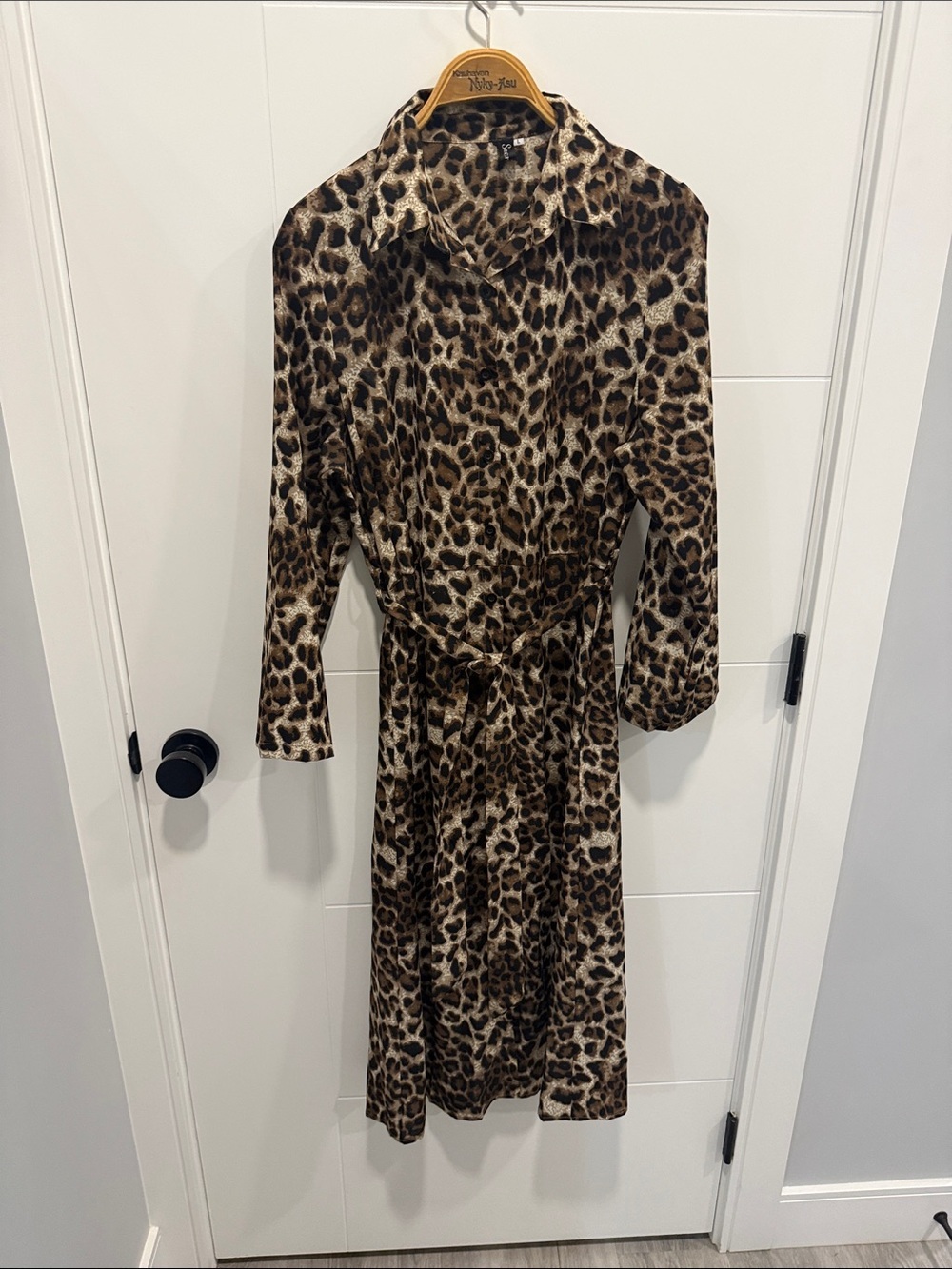 Sucrefas Leopard Print Shirt Dress with Tie Waist - Brown